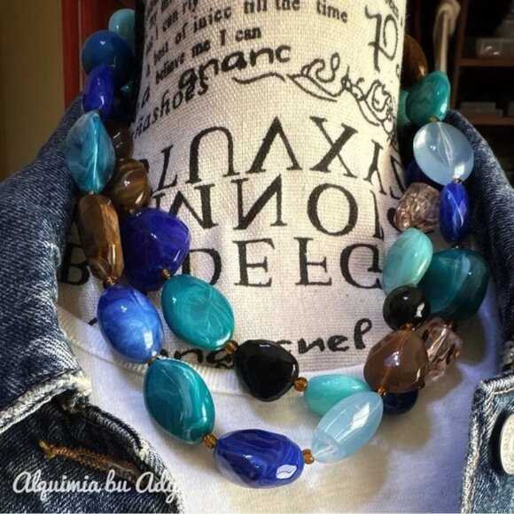 Ultra big beads retro statement colorful necklace - Picture 1 of 2